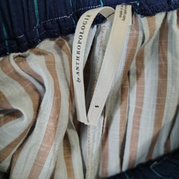 By Anthropologie Pants Women Small Gray Brown Striped Drawstring Waist Wide Leg - Picture 11 of 13